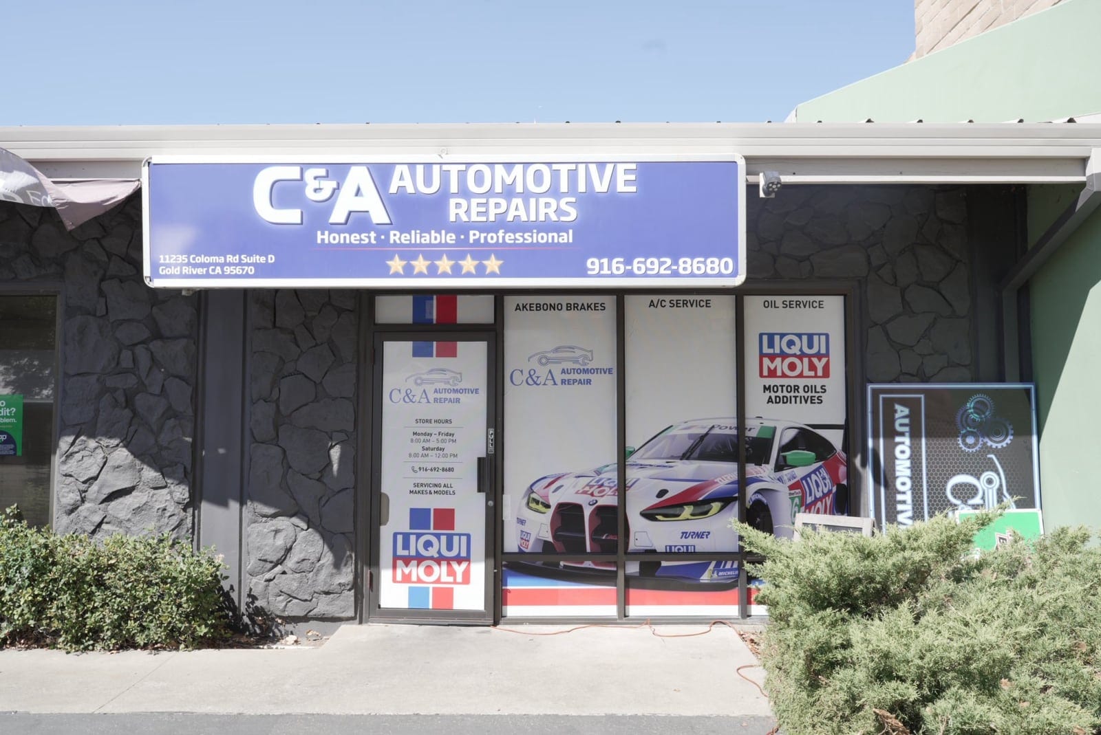 C & A Automotive Repairs storefront on Coloma Road, with the shop sign above the entrance